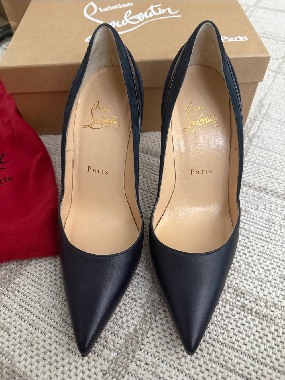 Christian Louboutin Navy Blue Pointed Leather Stiletto Pumps